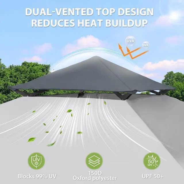 Alt view image 2 of 7 - 13x13 Straight Leg Pop Up Canopy Tent Instant Outdoor Canopy Easy Single Person Set up Folding Shelter w/Auto Extending Eaves 169 Square Feet of Shade (Light Gray)