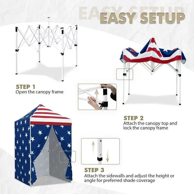 Alt view image 2 of 7 - 5x5 Instant Canopy with 4-Side Wall Panels, Small Pop up Portable Canopy Tent with Carry Bag, Light Weight Sun Shelter for Sports, Camping and Beach, American Flag