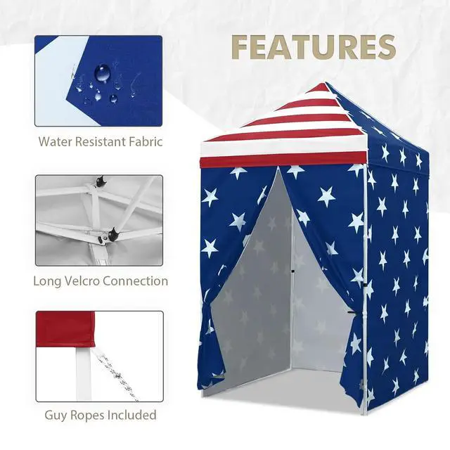 Alt view image 6 of 7 - 5x5 Instant Canopy with 4-Side Wall Panels, Small Pop up Portable Canopy Tent with Carry Bag, Light Weight Sun Shelter for Sports, Camping and Beach, American Flag