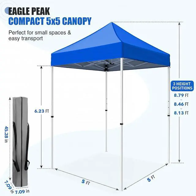 Alt view image 3 of 7 - 5x5 Pop Up Canopy Tent Instant Outdoor Canopy Easy Set-up Straight Leg Folding Shelter, Blue