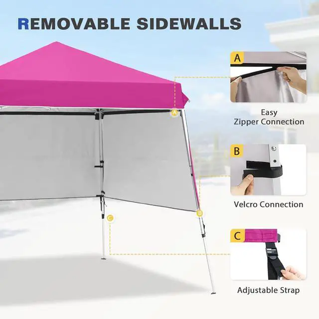 Alt view image 7 of 7 - Day Tripper 8x8 Aluminum Super-Lightweight Slant Leg Pop Up Canopy with 3 Removable Walls, Instant Outdoor Backpack Canopy Tent, Outside Beach Folding Sun Shelter, 8x8 Base 6x6 Top, Pink