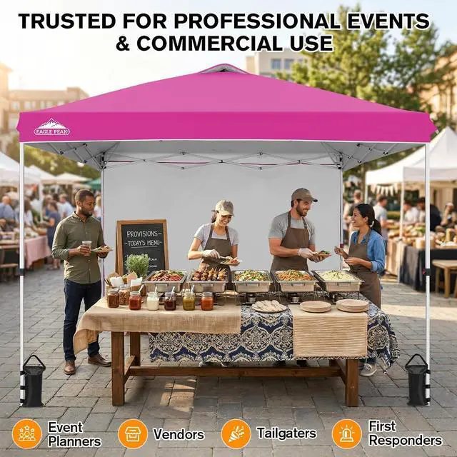 Alt view image 5 of 7 - Commercial Canopy 10x10 Pop Up Canopy Tent with 1 Sidewall, Easy Setup Heavy Duty Instant Event Shelter for Vendors & Markets, Outdoor Sun Shade, Pink
