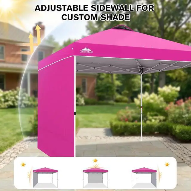Alt view image 7 of 7 - Commercial Canopy 10x10 Pop Up Canopy Tent with 1 Sidewall, Easy Setup Heavy Duty Instant Event Shelter for Vendors & Markets, Outdoor Sun Shade, Pink