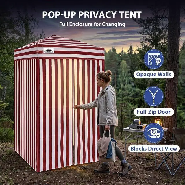 Alt view image 2 of 7 - Flex Ultra Compact 4x4 Pop-up Canopy, Sun Shelter, Changing Room, Portable Privacy Canopy Cabana for Pool, Fashion Photoshoots, or Camping, Red/White