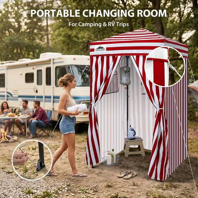 Alt view image 5 of 7 - Flex Ultra Compact 4x4 Pop-up Canopy, Sun Shelter, Changing Room, Portable Privacy Canopy Cabana for Pool, Fashion Photoshoots, or Camping, Red/White