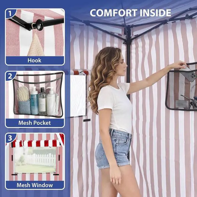 Alt view image 6 of 7 - Flex Ultra Compact 4x4 Pop-up Canopy, Sun Shelter, Changing Room, Portable Privacy Canopy Cabana for Pool, Fashion Photoshoots, or Camping, Red/White