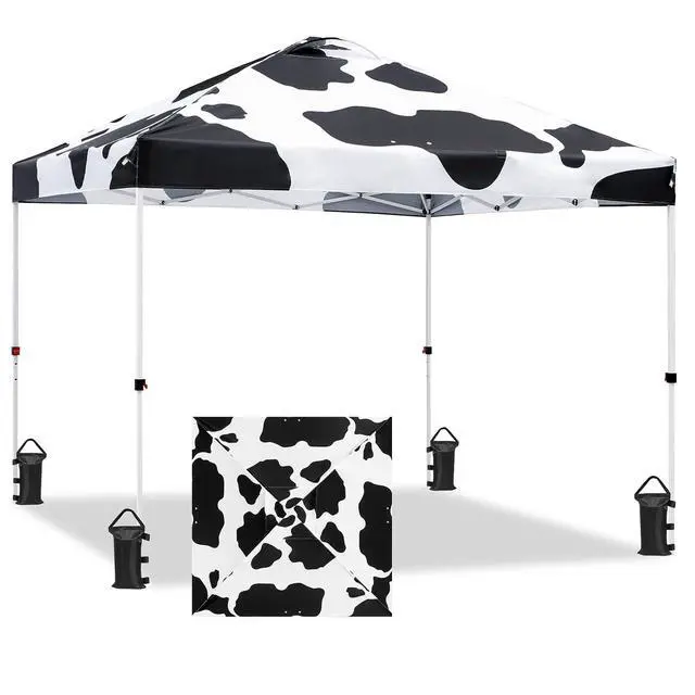 Main image of Pop Up Canopy Tent with Wheeled Carry Bag, 8 Stakes, 4 Ropes, 4 Weight Bags, Easy Set Up Tent Canopy, 10x10 ft, 100sqft of Shade, Cow Print