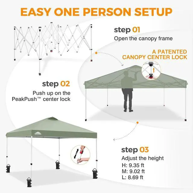 Alt view image 6 of 7 - Pop Up Canopy Tent with Wheeled Carry Bag, 8 Stakes, 4 Ropes, 4 Weight Bags, Easy Set Up Tent Canopy, 10x10 ft, 100sqft of Shade, Sage Green