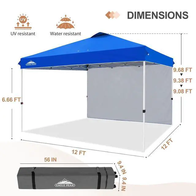 Alt view image 3 of 7 - Commercial Canopy 12x12 Pop Up Canopy Tent with 1 Sidewall, Easy Setup Heavy Duty Instant Event Shelter for Vendors & Markets, Outdoor Sun Shade, Blue