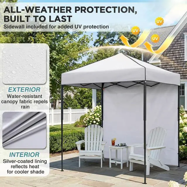 Alt view image 4 of 7 - 6x4 Instant Pop Up Canopy Tent with 1 Side Wall Panel, Straight Leg Sun Shelter, Portable Canopy with Carry Bag for Camping, Beach & Sports, White