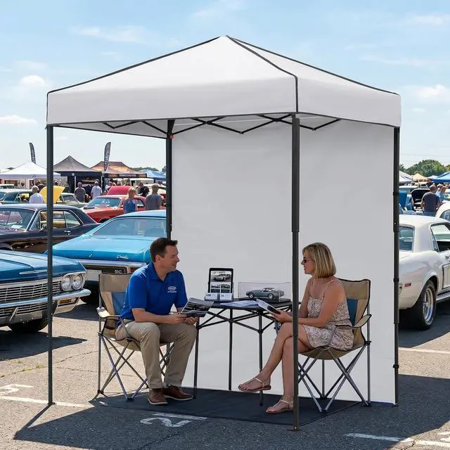 Alt view image 5 of 7 - 6x4 Instant Pop Up Canopy Tent with 1 Side Wall Panel, Straight Leg Sun Shelter, Portable Canopy with Carry Bag for Camping, Beach & Sports, White