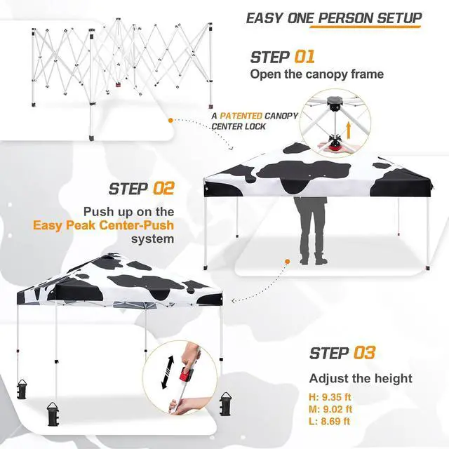 Alt view image 2 of 7 - Pop Up Canopy Tent with Wheeled Carry Bag, 8 Stakes, 4 Ropes, 4 Weight Bags, Easy Set Up Tent Canopy, 10x10 ft, 100sqft of Shade, Cow Print