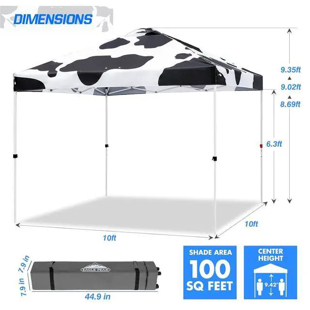 Alt view image 3 of 7 - Pop Up Canopy Tent with Wheeled Carry Bag, 8 Stakes, 4 Ropes, 4 Weight Bags, Easy Set Up Tent Canopy, 10x10 ft, 100sqft of Shade, Cow Print
