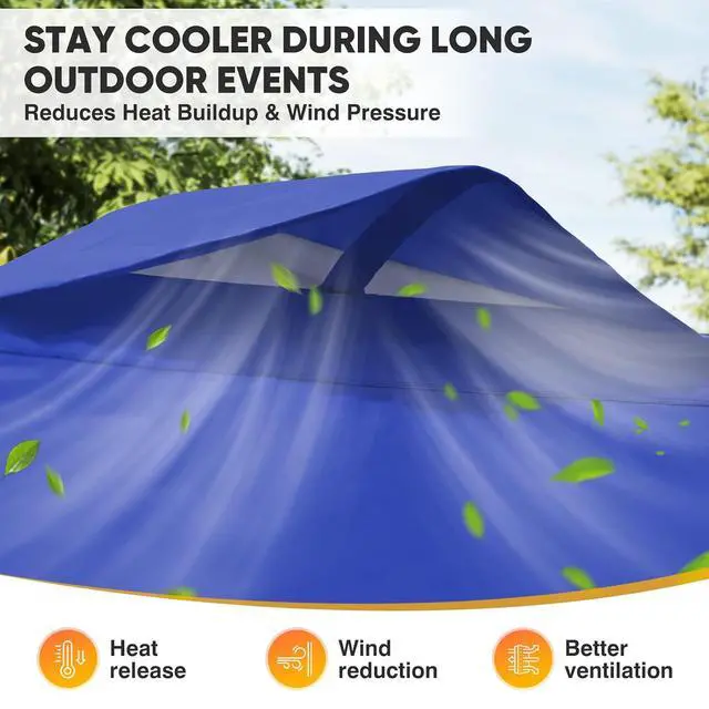 Alt view image 7 of 7 - 10x10 Commercial Pop Up Canopy Tent, Easy 1-Person Setup, Blue | Anti-Pooling Umbrella-Rib Roof, Vented Top, Wheeled Bag & Anchor Kit