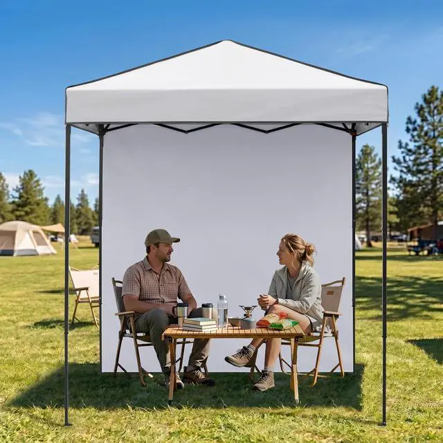 Alt view image 7 of 7 - 6x4 Instant Pop Up Canopy Tent with 1 Side Wall Panel, Straight Leg Sun Shelter, Portable Canopy with Carry Bag for Camping, Beach & Sports, White