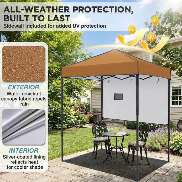 Alt view image 4 of 7 - 6x4 Instant Pop Up Canopy Tent with 1 Half Wall Panel, Straight Leg Sun Shelter, Portable Canopy with Carry Bag for Camping, Beach & Sports, Khaki