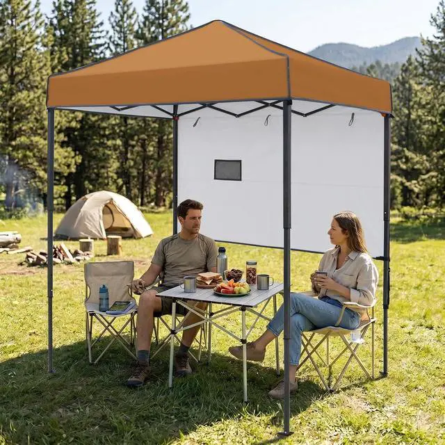 Alt view image 5 of 7 - 6x4 Instant Pop Up Canopy Tent with 1 Half Wall Panel, Straight Leg Sun Shelter, Portable Canopy with Carry Bag for Camping, Beach & Sports, Khaki