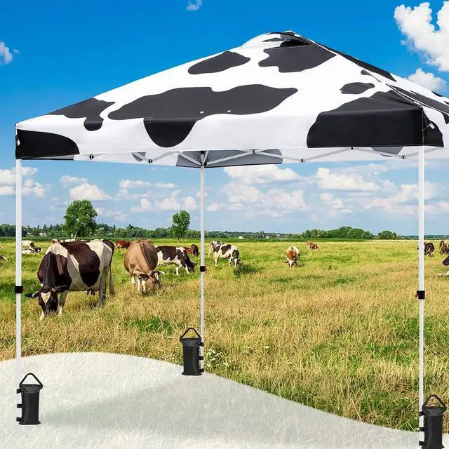Alt view image 5 of 7 - Pop Up Canopy Tent with Wheeled Carry Bag, 8 Stakes, 4 Ropes, 4 Weight Bags, Easy Set Up Tent Canopy, 10x10 ft, 100sqft of Shade, Cow Print