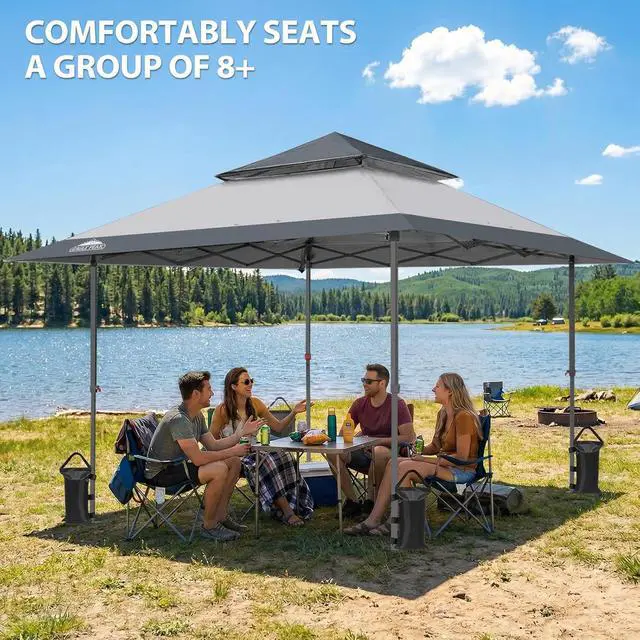 Alt view image 5 of 7 - 13x13 Straight Leg Pop Up Canopy Tent Instant Outdoor Canopy Easy Single Person Set up Folding Shelter w/Auto Extending Eaves 169 Square Feet of Shade (Light Gray)