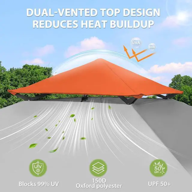 Alt view image 2 of 7 - 13x13 Straight Leg Pop Up Canopy Tent Instant Outdoor Canopy Easy Single Person Set up Folding Shelter w/Auto Extending Eaves 169 Square Feet of Shade (Orange)