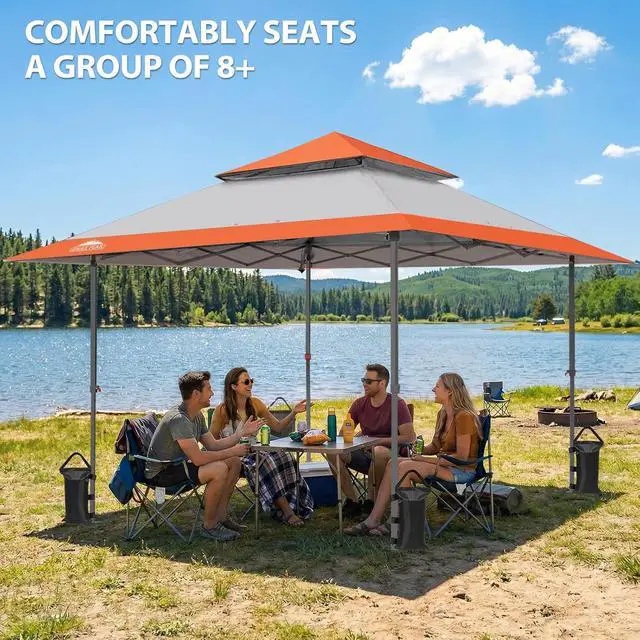 Alt view image 5 of 7 - 13x13 Straight Leg Pop Up Canopy Tent Instant Outdoor Canopy Easy Single Person Set up Folding Shelter w/Auto Extending Eaves 169 Square Feet of Shade (Orange)