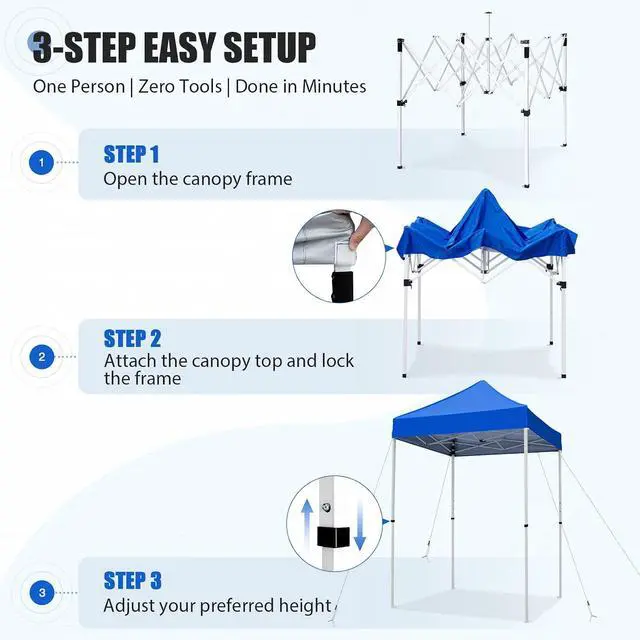 Alt view image 7 of 7 - 5x5 Pop Up Canopy Tent Instant Outdoor Canopy Easy Set-up Straight Leg Folding Shelter, Blue