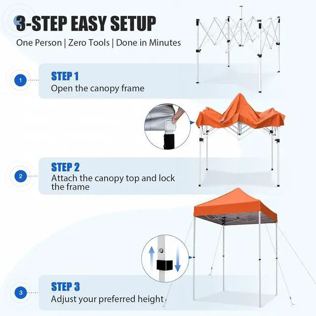 Alt view image 7 of 7 - 5x5 Pop Up Canopy Tent Instant Outdoor Canopy Easy Set-up Straight Leg Folding Shelter, Orange