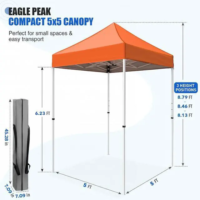 Alt view image 3 of 7 - 5x5 Pop Up Canopy Tent Instant Outdoor Canopy Easy Set-up Straight Leg Folding Shelter, Orange