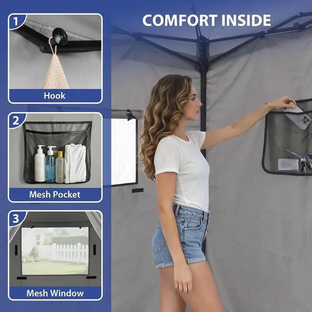 Alt view image 6 of 7 - Flex Ultra Compact 4x4 Pop-up Canopy, Sun Shelter, Changing Room, Portable Privacy Canopy Cabana for Pool, Fashion Photoshoots, or Camping, Gray