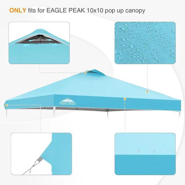Alt view image 4 of 7 - Replacement Canopy Top for Eagle Peak 10x10 Straight Leg Pop Up Canopy Frame Only, Canopy Cover with Air Vent, UPF 50+, Frame NOT Included, Light Blue