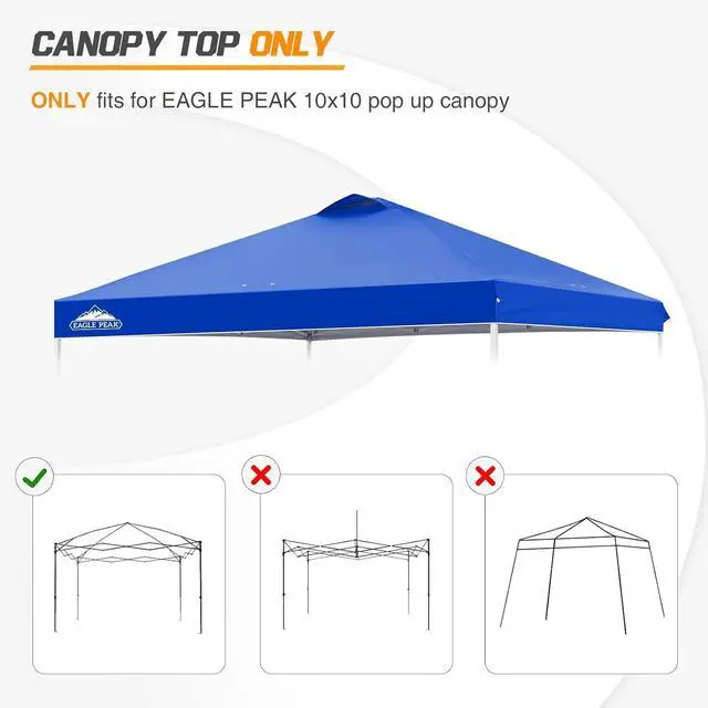 Alt view image 7 of 7 - Replacement Canopy Top for Eagle Peak 10x10 Straight Leg Pop Up Canopy Frame Only, Canopy Cover with Air Vent, UPF 50+, Frame NOT Included, Blue