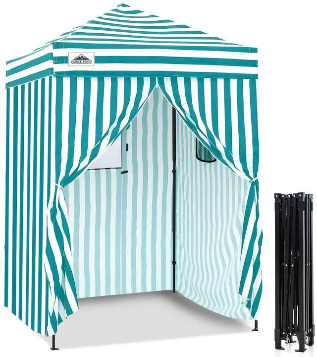 Main image of Flex Ultra Compact 5x5 Pop-up Canopy, Sun Shelter, Changing Room, Portable Privacy Tent for Pool, Fashion Photoshoots, or Camping, White/Light Blue