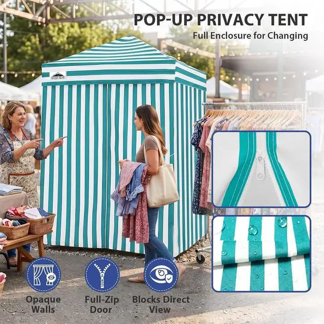 Alt view image 2 of 7 - Flex Ultra Compact 5x5 Pop-up Canopy, Sun Shelter, Changing Room, Portable Privacy Tent for Pool, Fashion Photoshoots, or Camping, White/Light Blue