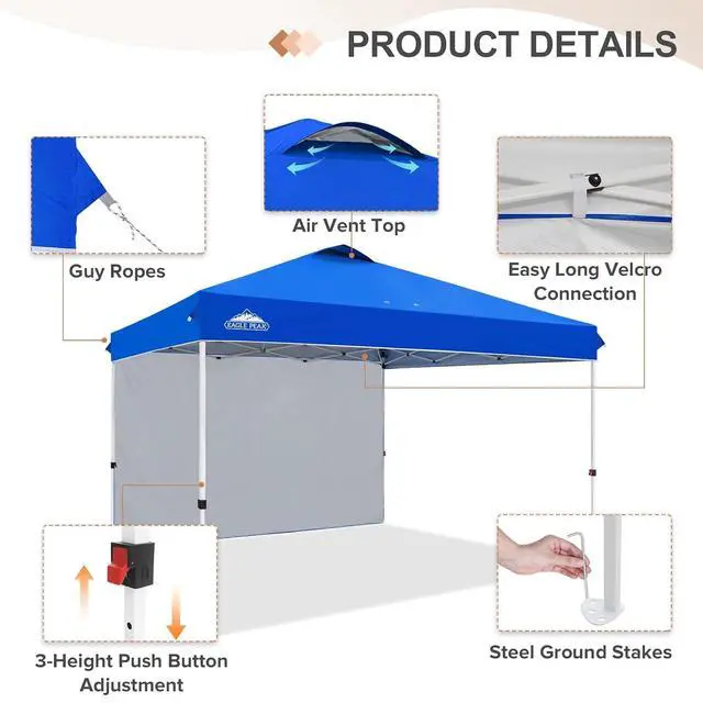 Alt view image 6 of 7 - Commercial Canopy 12x12 Pop Up Canopy Tent with 1 Sidewall, Easy Setup Heavy Duty Instant Event Shelter for Vendors & Markets, Outdoor Sun Shade, Blue