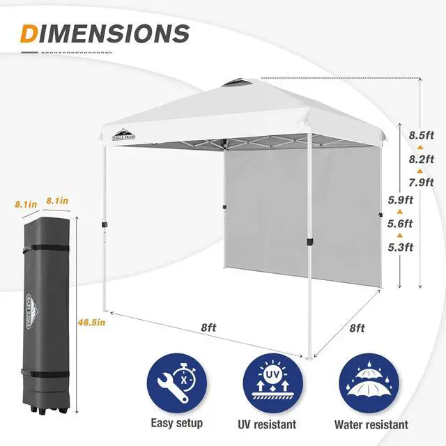 Alt view image 3 of 7 - Commercial Canopy 8x8 Pop Up Canopy Tent with 1 Sidewall, Easy Setup Heavy Duty Instant Event Shelter for Vendors & Markets, Outdoor Sun Shade, White