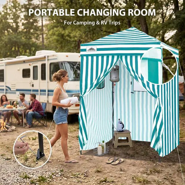 Alt view image 5 of 7 - Flex Ultra Compact 5x5 Pop-up Canopy, Sun Shelter, Changing Room, Portable Privacy Tent for Pool, Fashion Photoshoots, or Camping, White/Light Blue