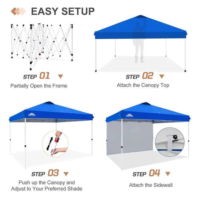Alt view image 7 of 7 - Commercial Canopy 12x12 Pop Up Canopy Tent with 1 Sidewall, Easy Setup Heavy Duty Instant Event Shelter for Vendors & Markets, Outdoor Sun Shade, Blue