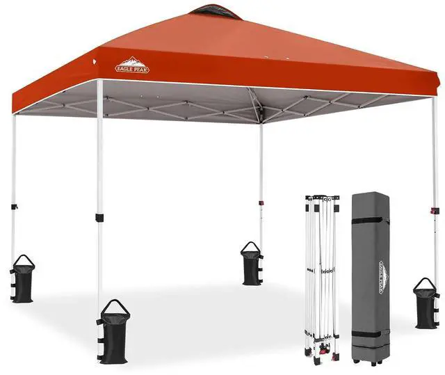Main image of Pop Up Canopy Tent with Wheeled Carry Bag, 8 Stakes, 4 Ropes, 4 Weight Bags, Easy Set Up Tent Canopy, 10x10 ft, 100sqft of Shade, Brick Red