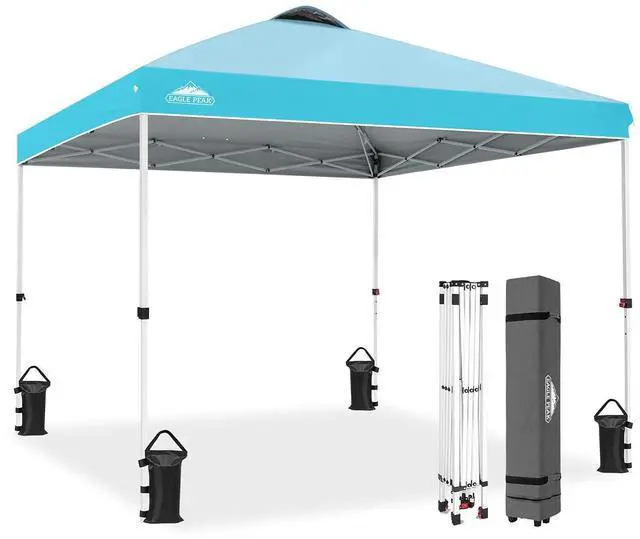 Main image of Pop Up Canopy Tent with Wheeled Carry Bag, 8 Stakes, 4 Ropes, 4 Weight Bags, Easy Set Up Tent Canopy, 10x10 ft, 100sqft of Shade, Light Blue