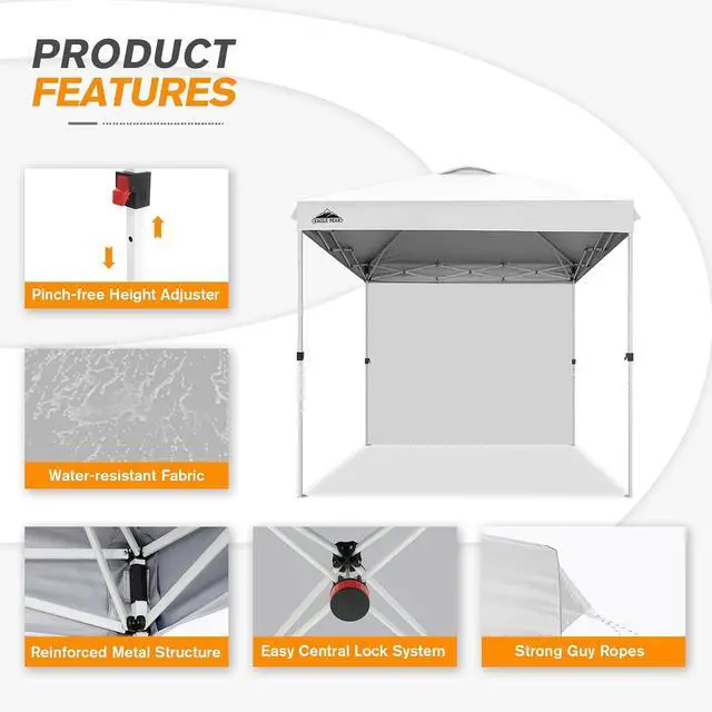 Alt view image 6 of 7 - Commercial Canopy 8x8 Pop Up Canopy Tent with 1 Sidewall, Easy Setup Heavy Duty Instant Event Shelter for Vendors & Markets, Outdoor Sun Shade, White
