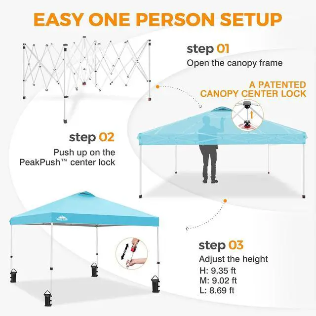 Alt view image 6 of 7 - Pop Up Canopy Tent with Wheeled Carry Bag, 8 Stakes, 4 Ropes, 4 Weight Bags, Easy Set Up Tent Canopy, 10x10 ft, 100sqft of Shade, Light Blue