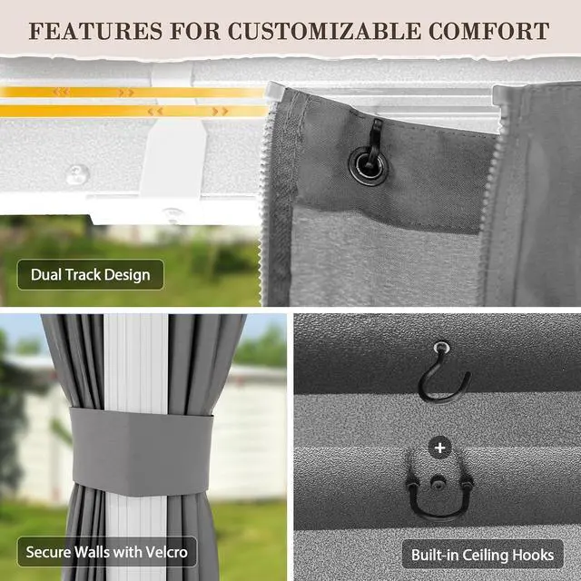 Alt view image 4 of 7 - 12x14 Hardtop Gazebo, Galvanized Steel Double Roof with Aluminum Frame, Outdoor Pavilion with Netting and Curtains for Patio, Deck, Lawn and Garden, White/Gray