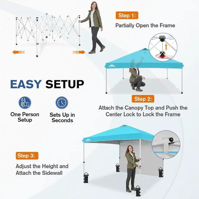Alt view image 6 of 7 - Commercial Canopy 10x10 Pop Up Canopy Tent with 1 Sidewall, Easy Setup Heavy Duty Instant Event Shelter for Vendors & Markets, Outdoor Sun Shade, Light Blue