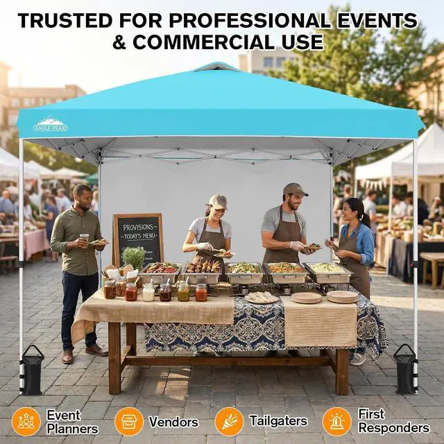 Alt view image 5 of 7 - Commercial Canopy 10x10 Pop Up Canopy Tent with 1 Sidewall, Easy Setup Heavy Duty Instant Event Shelter for Vendors & Markets, Outdoor Sun Shade, Light Blue