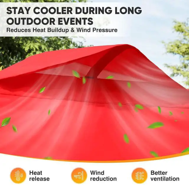 Alt view image 7 of 7 - 10x10 Commercial Pop Up Canopy Tent, Anti-Pooling Umbrella-Rib Roof, Easy 1-Person Setup, Vented Top, Wheeled Bag & Anchor Kit Markets, Festivals & Events, Red