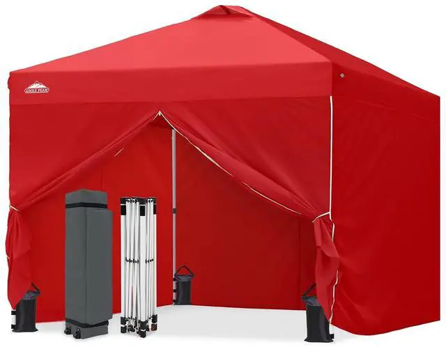 Main image of 10x10 Commercial Pop Up Canopy Tent with 4 Sidewalls, Anti-Pooling Umbrella-Rib Roof, Easy 1-Person Setup, Vented Top, Wheeled Bag & Anchor Kit Markets, Festivals & Events, Red
