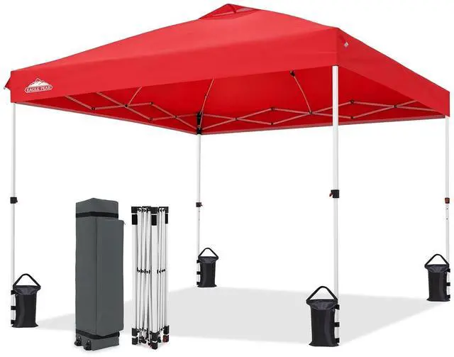 Main image of 10x10 Commercial Pop Up Canopy Tent, Anti-Pooling Umbrella-Rib Roof, Easy 1-Person Setup, Vented Top, Wheeled Bag & Anchor Kit Markets, Festivals & Events, Red