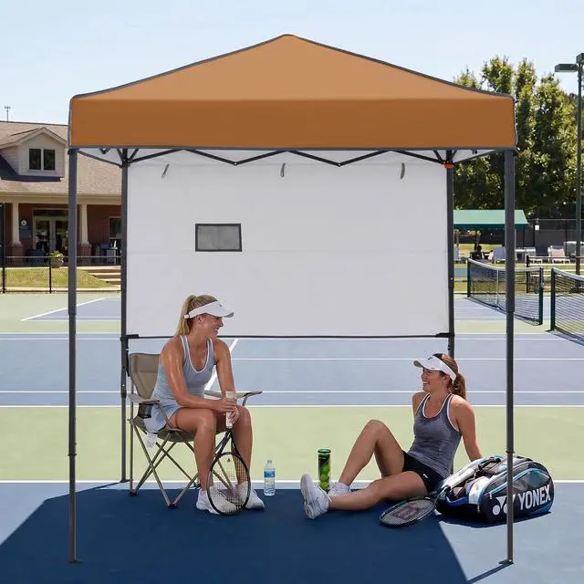 Alt view image 7 of 7 - 6x4 Instant Pop Up Canopy Tent with 1 Half Wall Panel, Straight Leg Sun Shelter, Portable Canopy with Carry Bag for Camping, Beach & Sports, Khaki