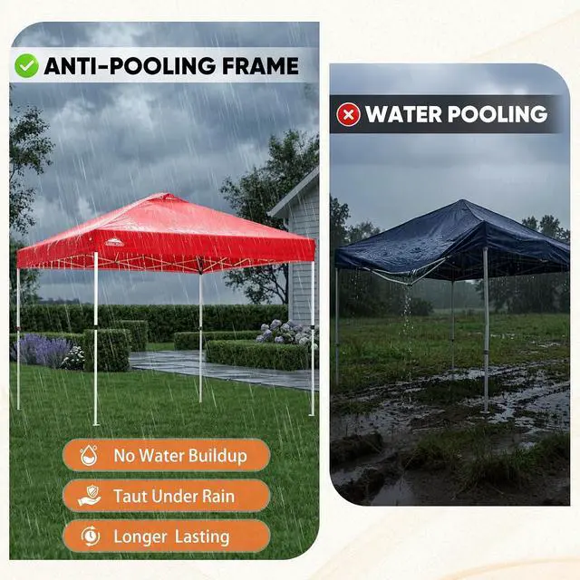 Alt view image 6 of 7 - 10x10 Commercial Pop Up Canopy Tent, Anti-Pooling Umbrella-Rib Roof, Easy 1-Person Setup, Vented Top, Wheeled Bag & Anchor Kit Markets, Festivals & Events, Red