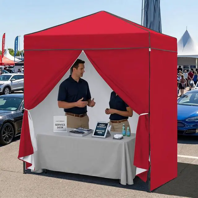 Alt view image 7 of 7 - 6x4 Instant Pop Up Canopy Tent with 4 Side Wall Panels, Straight Leg Sun Shelter, Portable Canopy with Carry Bag for Camping, Beach & Sports, Red